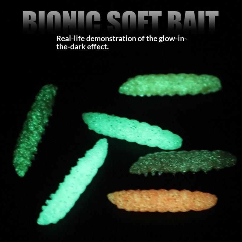 12Pcs Glow Uv Reactive Larva Soft Bait 38Mm Floating Tpr Worm Strong Cheese Scent Freshwater Lure Catfish Ultralight Tackle