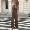 Womens Halter Cowl Neck Sleeveless Wide Leg Jumpsuit