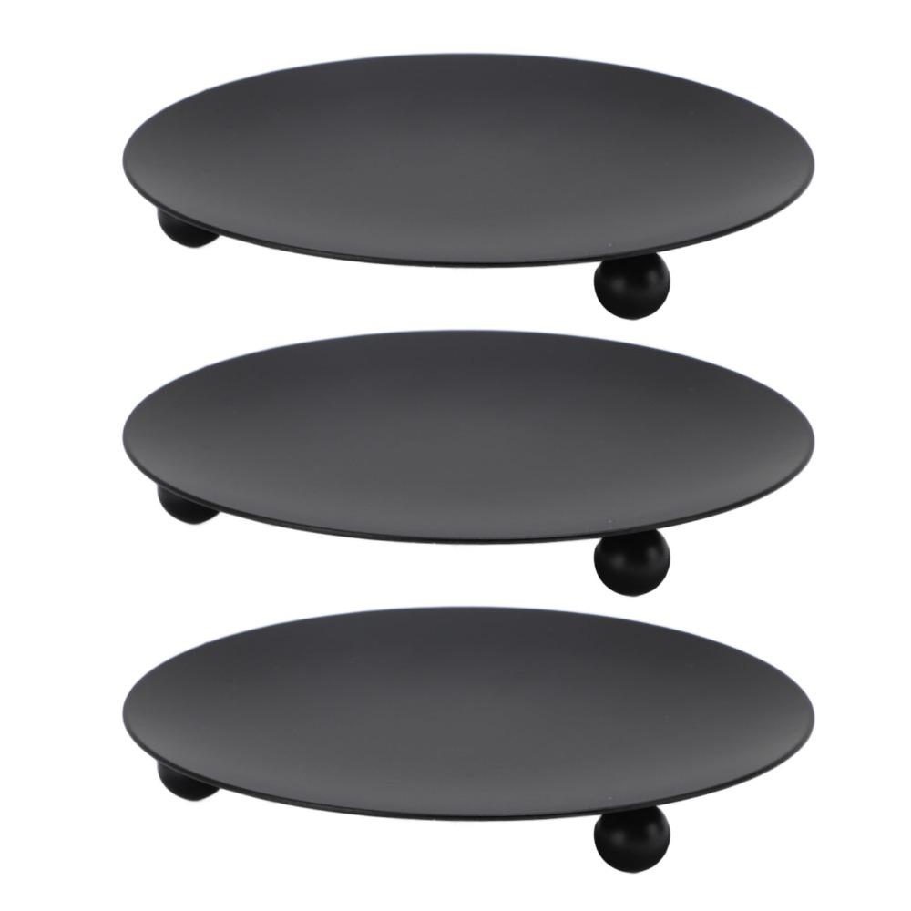 3pcs Iron Material Iron Plate Candle Holder Tabletop Design Decorative Candle Plate Candles