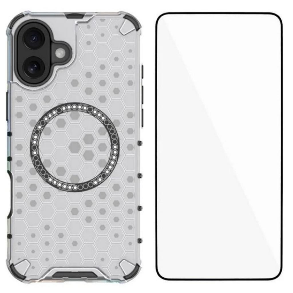 For iPhone 16 Phone Case Compatible with MagSafe WANLONFENG FC Series with Tempered Glass (Big Lens Hole)