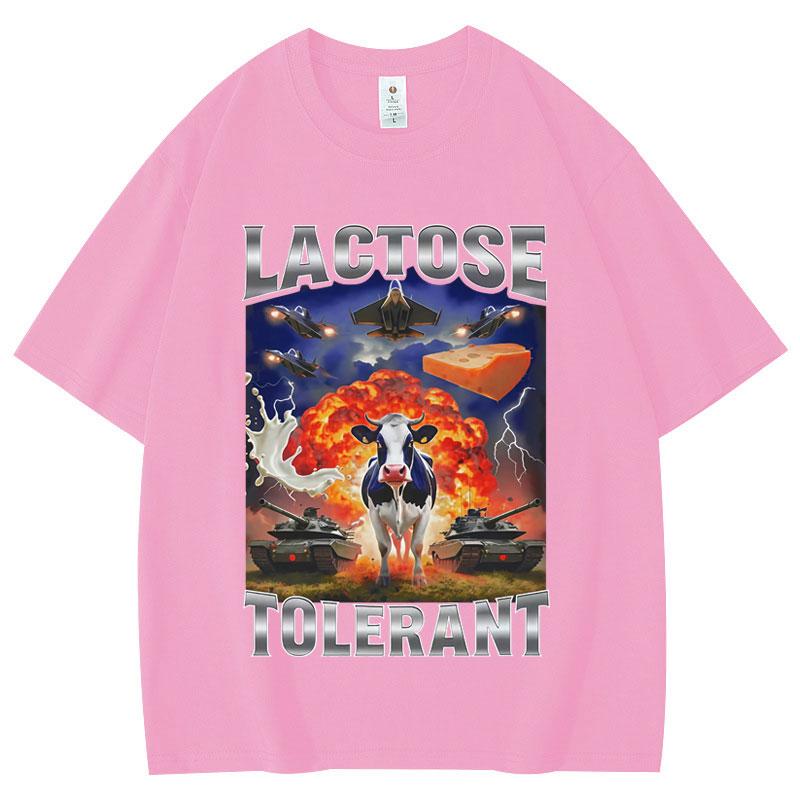 Lactose Tolerant Funny Cow Meme Graphic T Shirts Men's Women's Fashion Vintage T-shirts High Quality Cotton Short Sleeve T-shirt