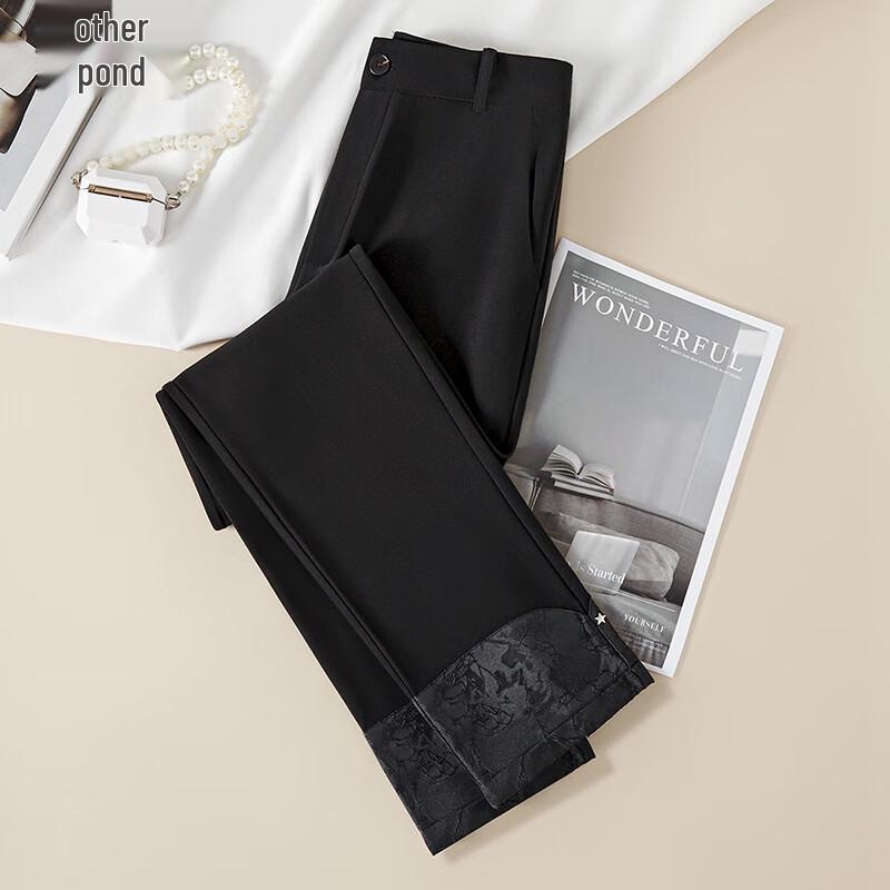 

TaChi Women s Spliced High-Waist Cropped Cigarette Pants M