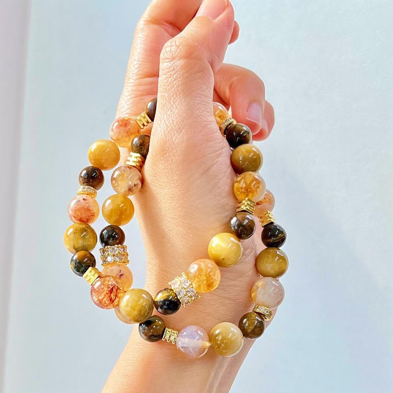 Boutique Jinba Natural Tiger S Eye Stone Honey Milk Cover Citrine Bracelet Bracelet