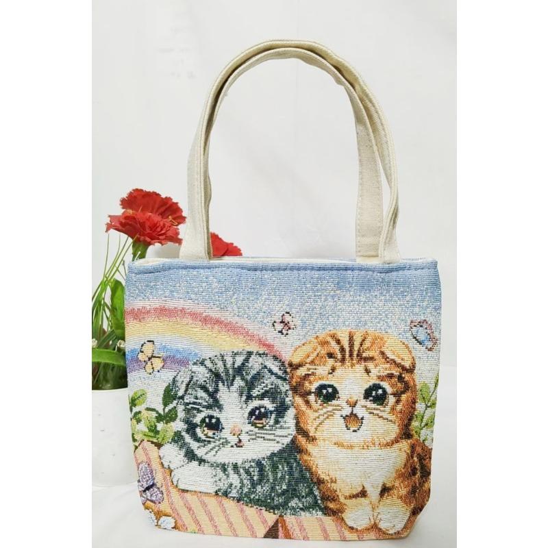 Small canvas bag double-sided embroidered tote bag elephant tote bag large capacity women's bag tote bag