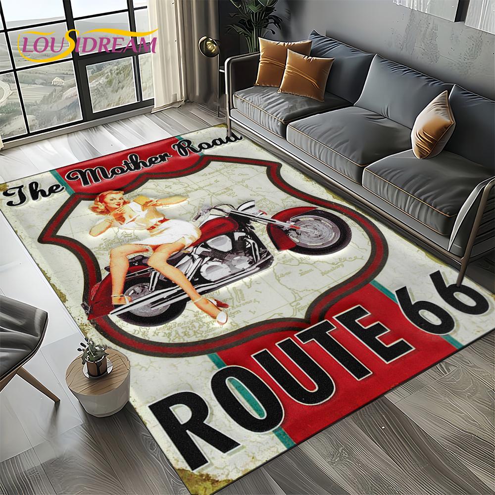 Retro America Historic Route 66,Mother Road,mãe EstradaCarpet Rug for Living Room Bedroom Home Sofa,Area Rug Non-slip Floor Mat