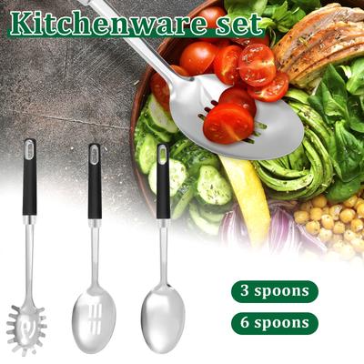 3/6 Stück Edelstahl Servierlöffel Set mit Schlitzlöffel Vollmateriallöffel und Spaghetti-Löffel Tafelgeschirr Servierlöffel Küchenwerkzeuge