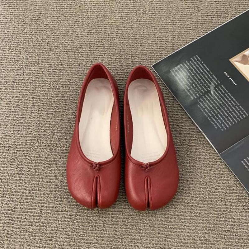 

2025 Новые женские удобные кожаные балетки с раздвоенным носком, лоферы, женские Мэри Джинс, мокасины, женская обувь-балетки 38 красный