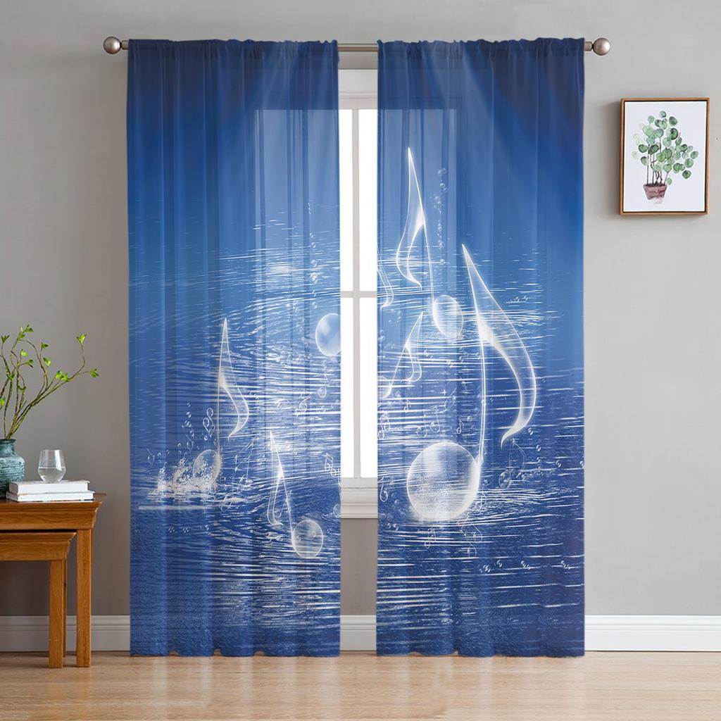 Tüllvorhänge für den Innenbereich, blaue Linien, Farbverlauf, Mädchenschlafzimmer, exquisiter Voile-Vorhang, Wohnzimmer, Küche, Chiffonstoffvorhänge