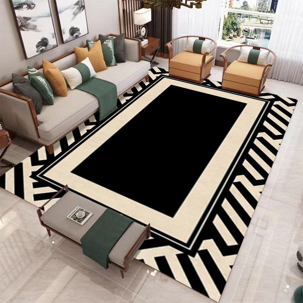 Black White Geometric Pattern Large Living Room Rug Non Slip Sofa Carpet Modern Abstract Design Floor Mat Home Interior Decor