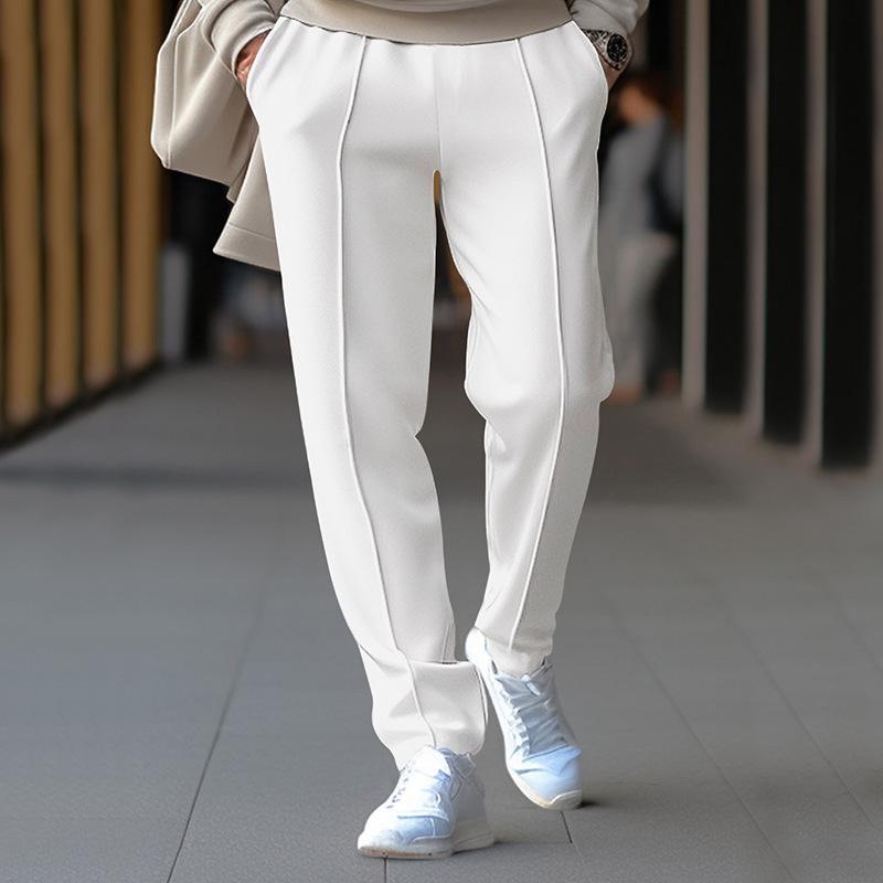 2024 Men's Waffle Casual Pants: Trendy Toothpick Stripe, Comfortable Straight-Fit for Spring & Autumn