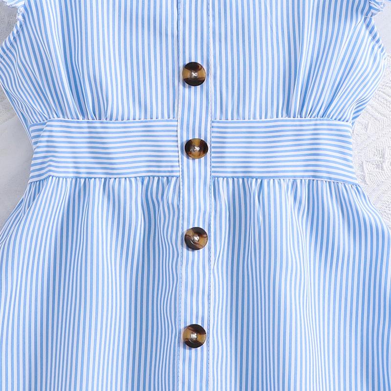 2025 Girls' Summer Striped Princess Dress with Fly Sleeves