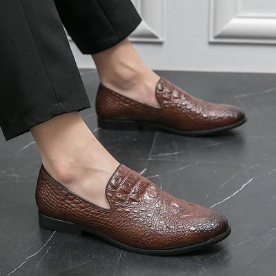 FashionCrocodile Pattern Men's Casual Leather Shoes Men Fashion British Style Lightweight Loafers Mens Slip-on Outdoor Flats Monk Shoes
