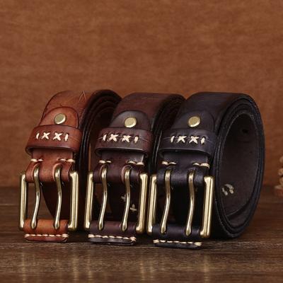 New Retro Washed Extra Thick Outdoor First Layer Cowhide Belt Men's Stainless Steel Casual Belt Men's