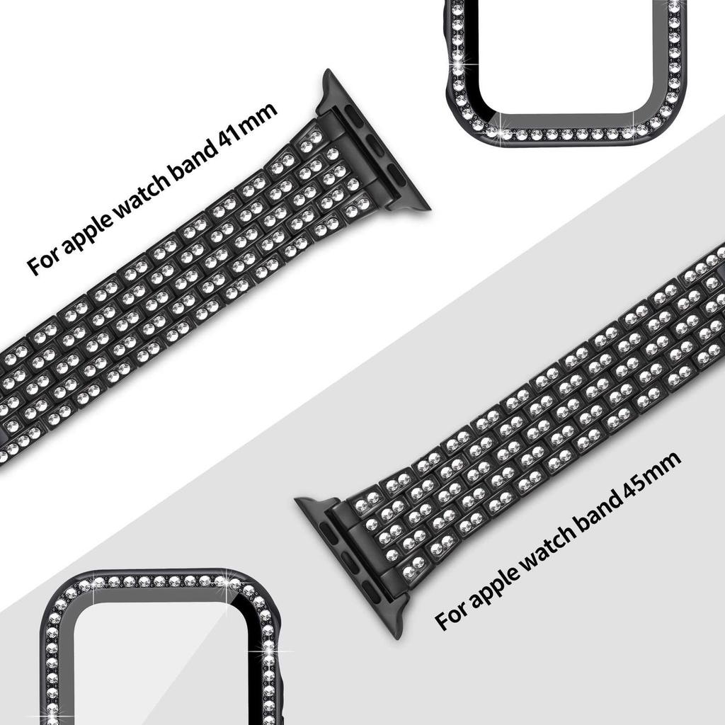 Diamantarmband för Apple Watch ultra 49mm 46mm 42mm 45mm 41mm klockarmband skyddsfodral för iWatch 10 9 8 7 6 se Metallarmband