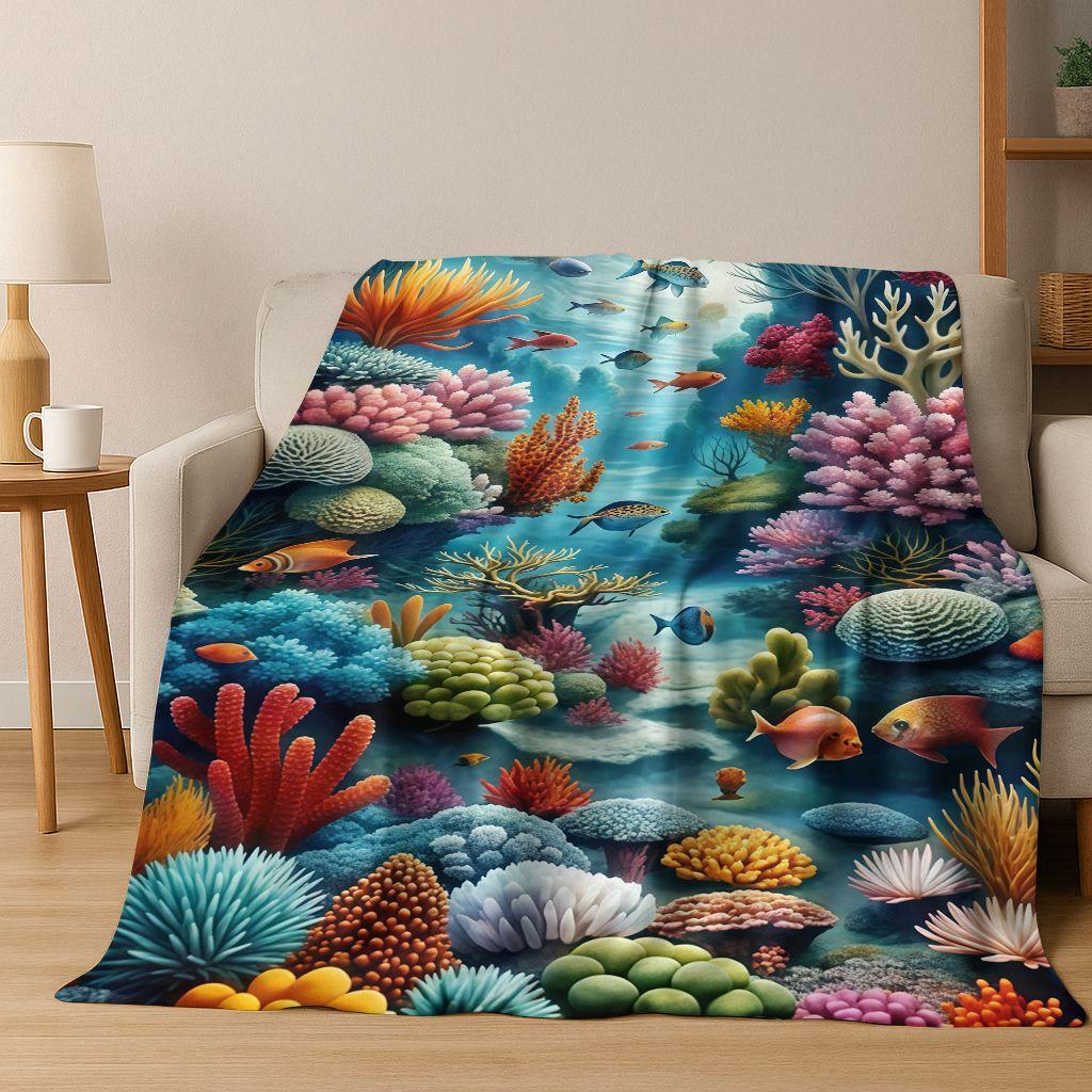 26 Style Underwater World Sea Dolphin Turtle Coral Art Flannel Blanket,Cozy Soft Throw Blanket for Home Bedroom Bed Sofa Kids
