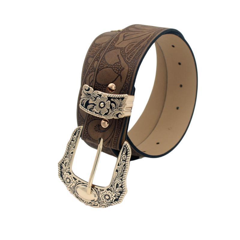 Spice Girl Brown Texture Niche Pin Buckle Belt Ladies Belt Print Pattern Batch Belt Unisex