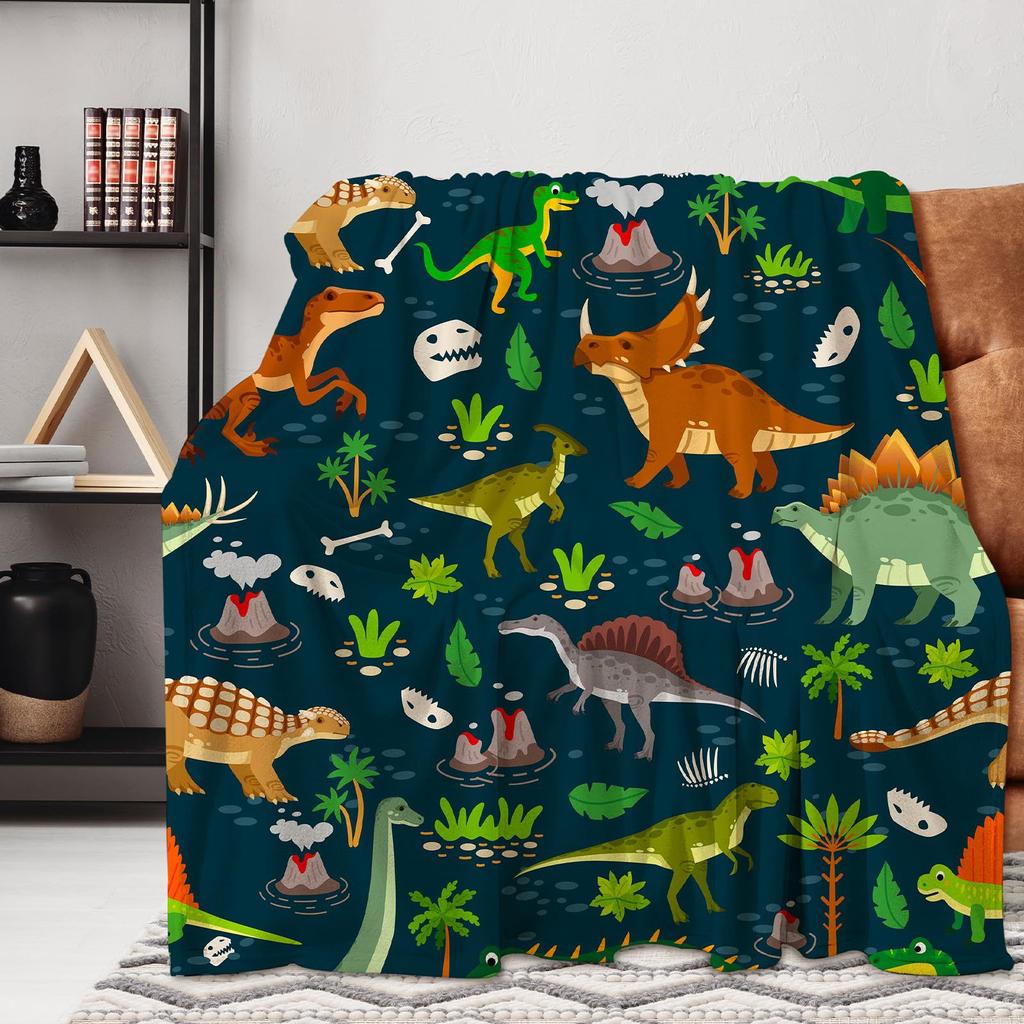 Cartoon Dinosaur Series Printed Blanket for Sofa Travel Camping Living Room Office Conditioning Blanket for All Seasons Gifts