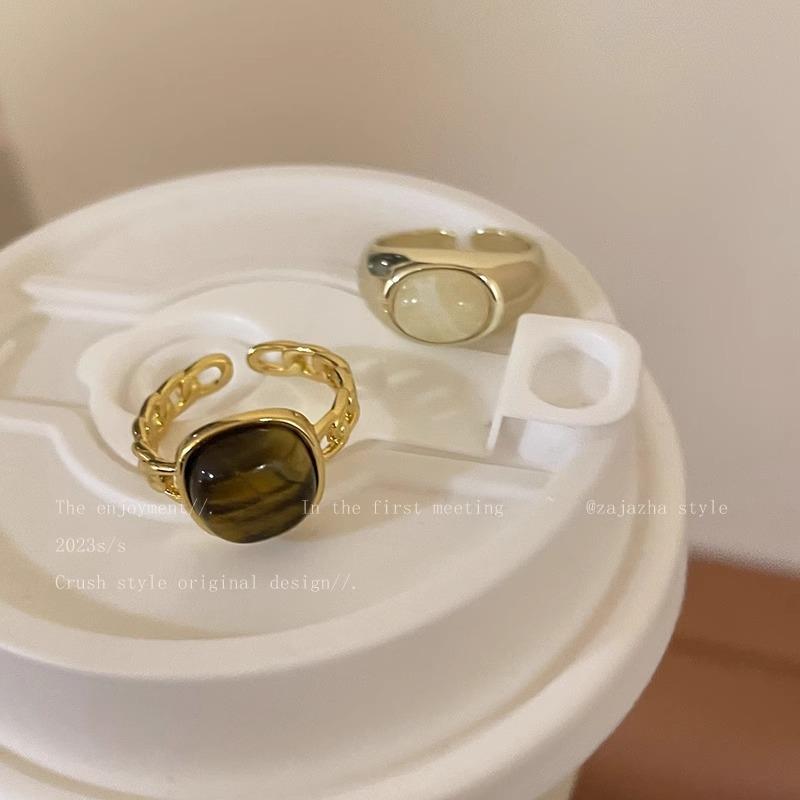 Vintage Brązowy Kamień Tygrysie Oko Otwarty Pierścionek dla Kobiet Nieregularny Okrągły Spersonalizowany Design Pierścionka na Palec Poczucie Stylu Biżuteria Prezent