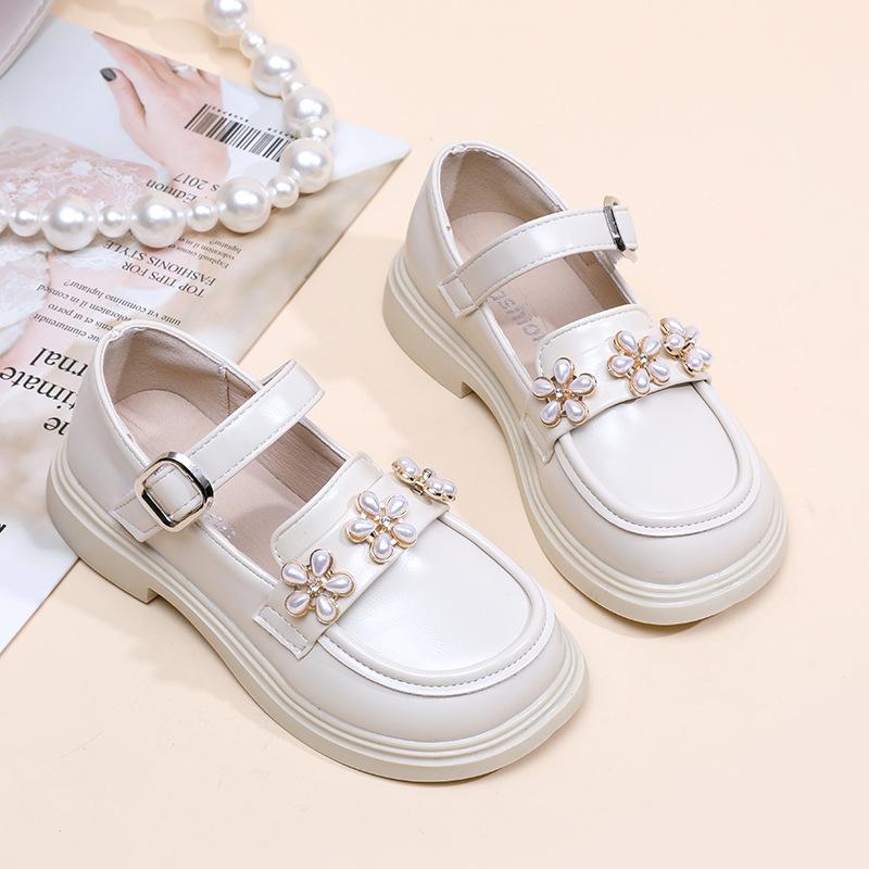 Kids Leather Shoe 2024 Spring Autumn Black School Girl Shoes Fashion Elegant Children Princess Causal Flat Shoes Sweet Flower