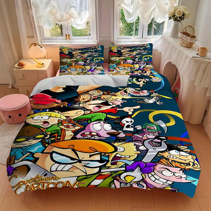 3pc Dexter's Laboratory Cartoon Bedding Set Guest Room Bedroom Decor Christmas Halloween Decor Gifts- All Seasons (No Insert)a1013144