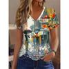 Summer Women's 3D Printed V-Neck T-Shirt Fashion Versatile Breathable Trend Casual