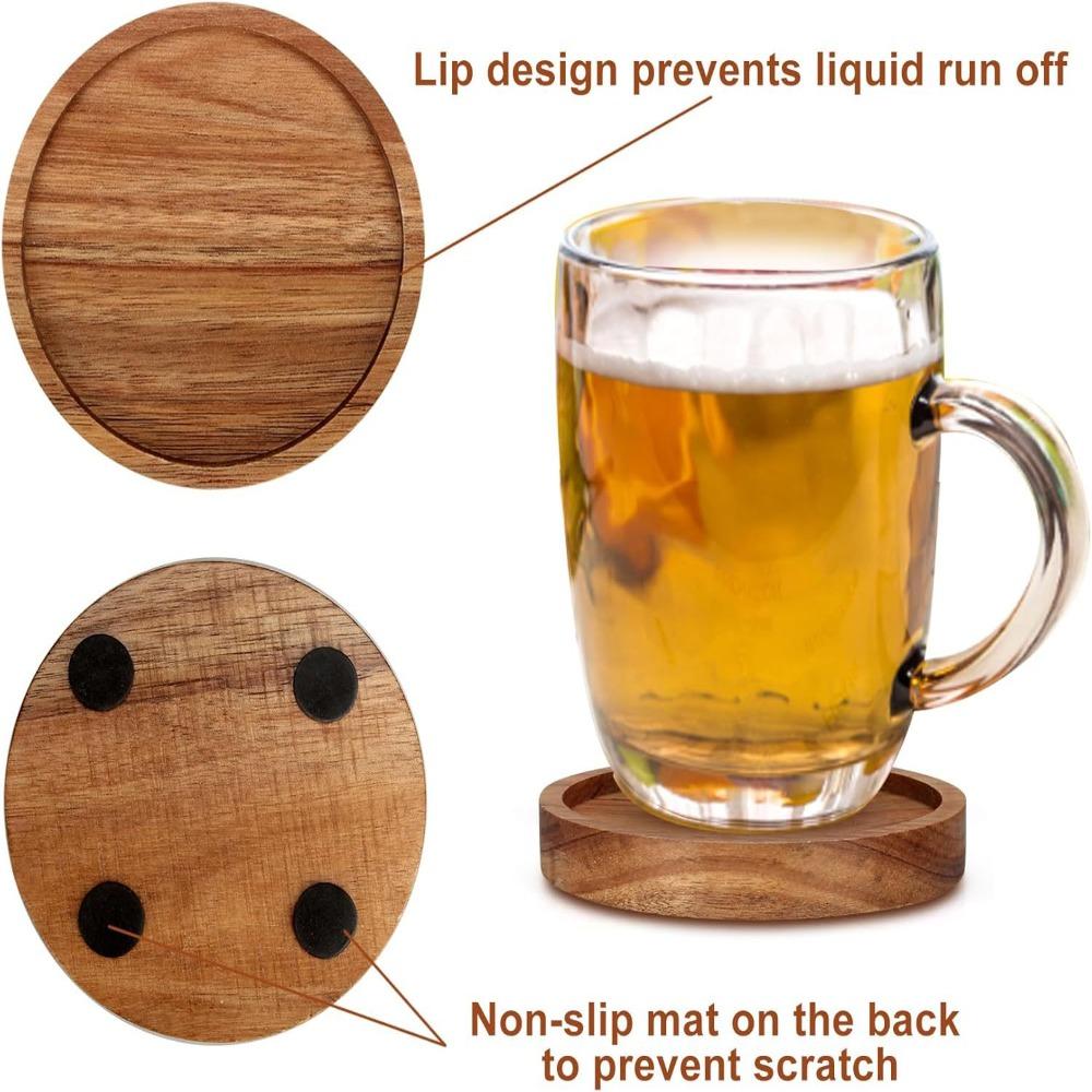 4/6 Stück Verdickter Tischschutz Getränkeuntersetzer Runde Teetassenmatte Langlebige Holzuntersetzer Outdoor