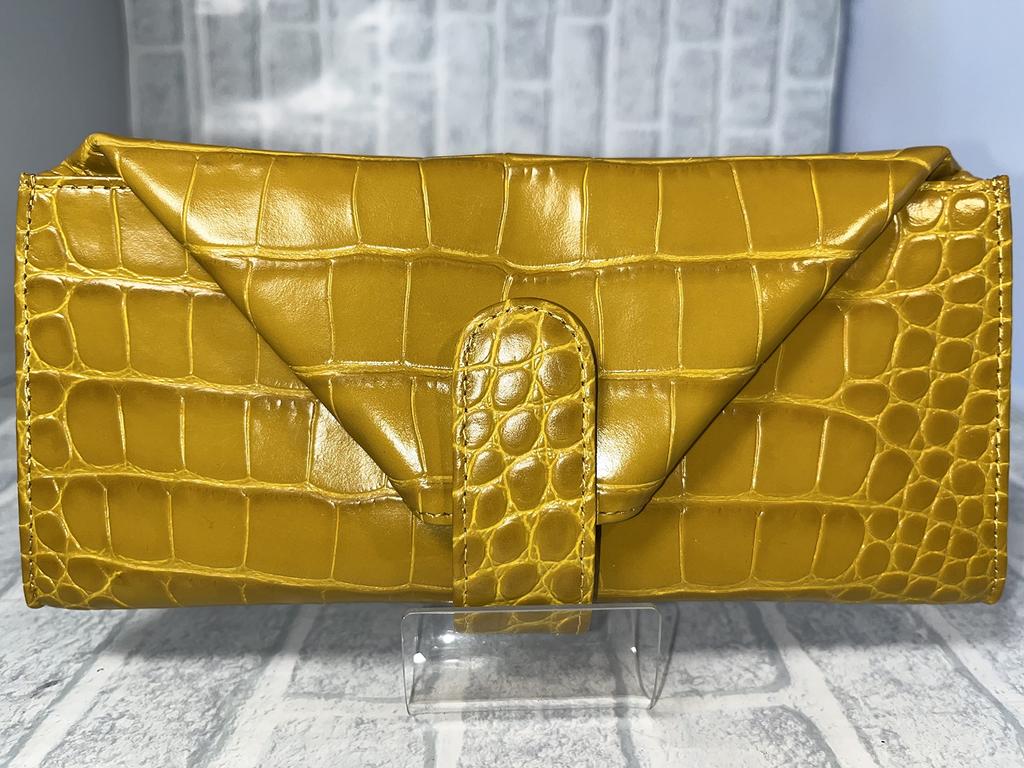 Langes Portemonnaie aus echtem italienischem Rindsleder mit Krokodilprägung. PS-TT42LW8 (Senfgelb). Unisex.