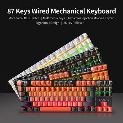 BAJEAL 87 Keys Mechanical Keyboard Wired Gaming Mechanical Keyboard with Mechanical Blue Switch RGB Light Effect White