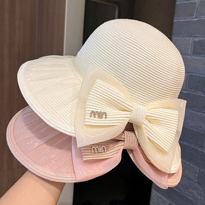 New Fashion Bow Hat Women's Summer Breathable Seaside Face Shading Sun Protection Sun Hat