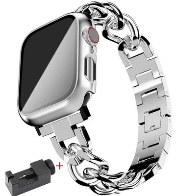 Correa de reloj de eslabones cubanos para Apple Watch de 40 mm, 41 mm, 45 mm, 44 mm y 49 mm, pulsera de acero inoxidable de metal para iWatch series 8, 7, 6, 5 SE Ultra