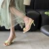 Sandals Spring Square Toe Thin Heel High Heel Elegant French Style FashionOne-Strap Thin Belt Flower Open Toe Women's