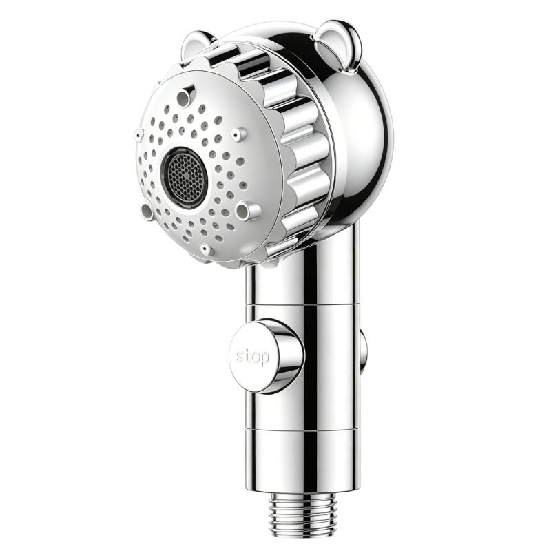 Bathroom Shower Head Replacement with Stop Button, Bear Theme Hand Shower Head for Daily Family Bath Use and Care
