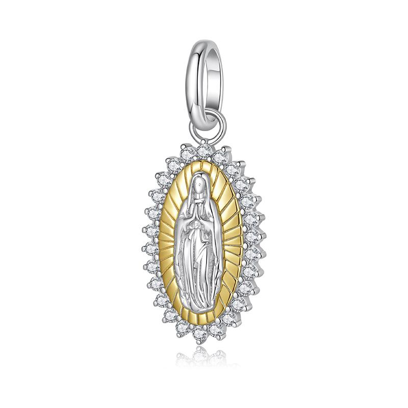 WOSTU 925 Sterling Silver Virgin Mary Pendant Cross Charms Wings of Protection Beads Fit Original Bracelet Necklace DIY Gift