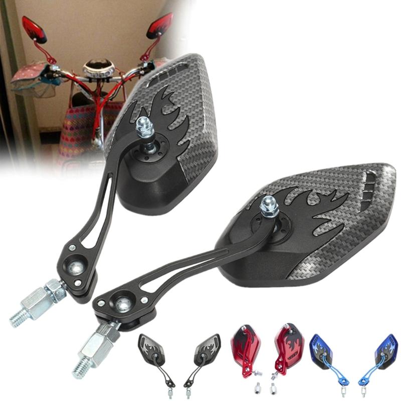 Pairs of Distinctive Flame 8mm 10mm Rearview Side Mirror for Motorcycle Scooter Moped Bike