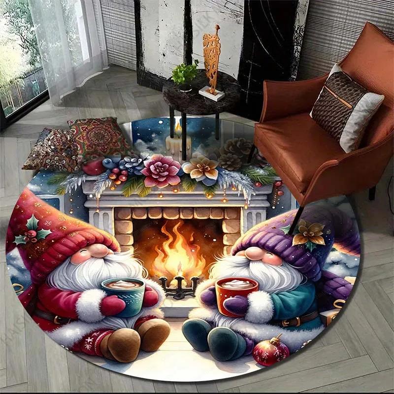 

Gnome Christmas Print Round Carpet Suitable for Living Room Bedroom Carpet Flannel Non-slip Carpet, Sofa Chair Creative Door Mat Diameter 60cm