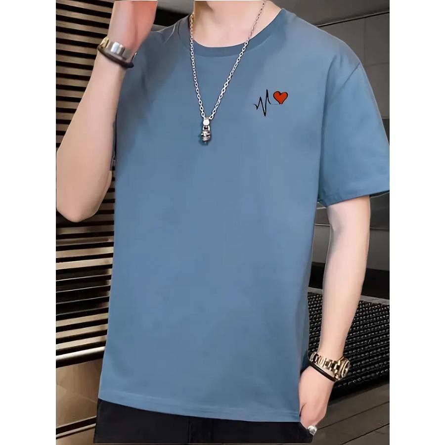 

Удобная футболка с круглым вырезом и коротким рукавом с узором в виде сердца, повседневные и шикарные футболки для мужчин, летние топы для повседневной верхней одежды 6XL синий