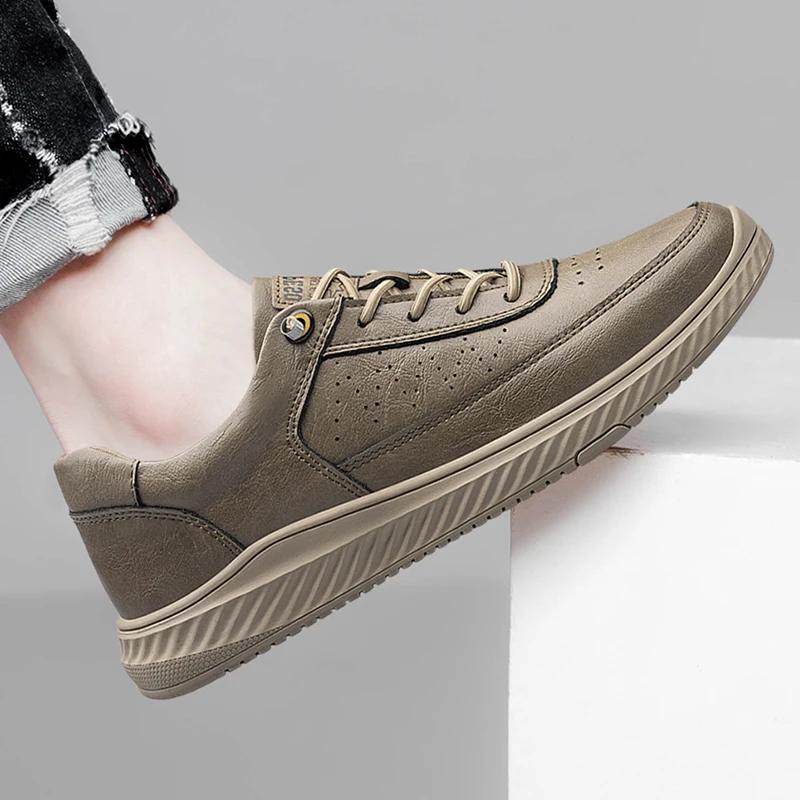 Fashion Italian Men Outdoor Casual Shoes Soft Sole Antiskid Running Sneakers Genuine Leather Thick Bottom Shoes Tenis Masculino Shoes