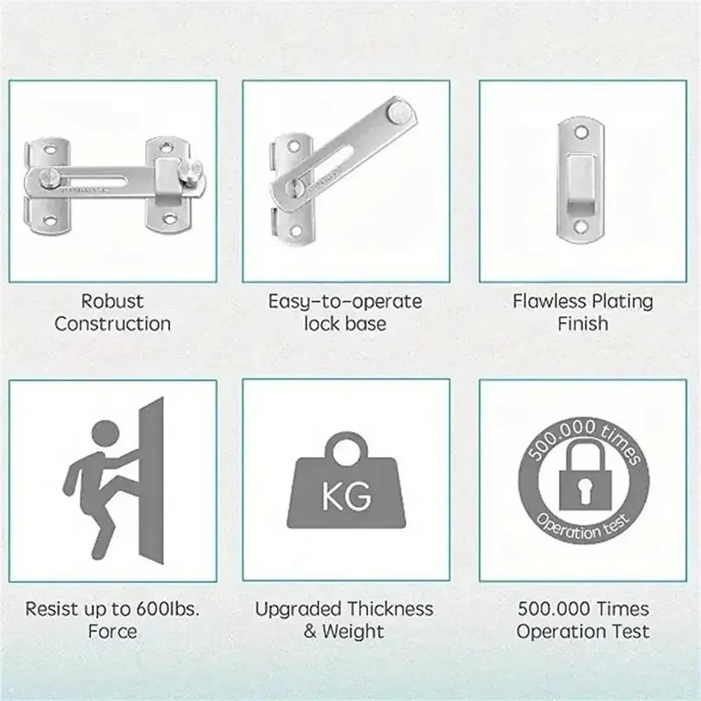 1 Peça Trinco de Porta de Aço Inoxidável, Fechadura Antifurto para Porta de Celeiro Deslizante, Ferramentas Fechadura de Porta Janela Armário Preto Fosco Prata