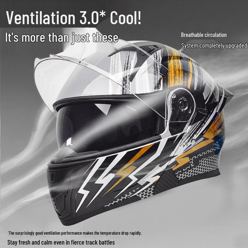 Unisex Full Face Flip-Up Motorcycle Helmet with LED Taillight, All-Season, 3C/DOT Certified