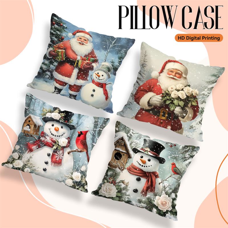 Santa Claus Snowman Cushion Pillowcase Printed Polyester 45X45Cm Throw Pillowcover Decorative Sofa Cushion Pillowslip Home Decor