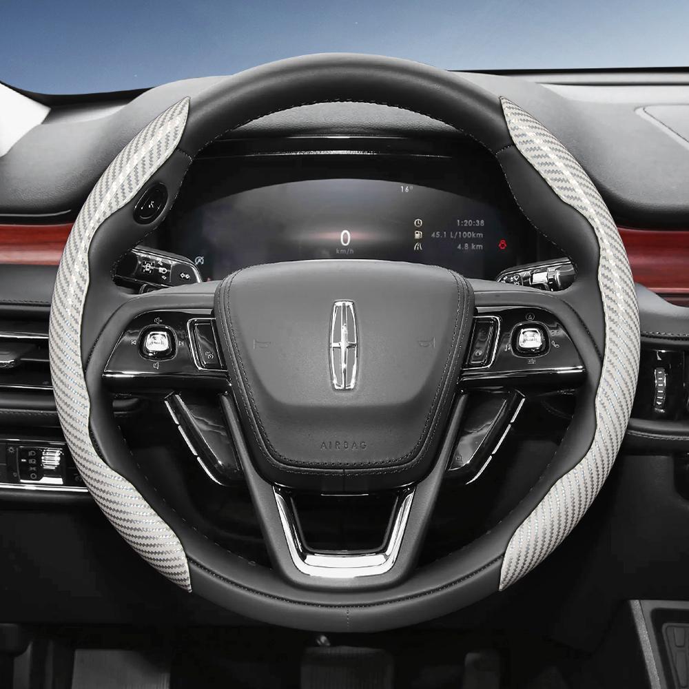 Suitable for Lincoln Carbon Fiber Texture Steering Wheel Cover with Segmented Quick-Release Design, Durable, for Models Such As