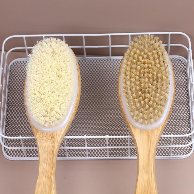 Wet Dry Double Sided Bath Brush Long Handle Boar Bristle Soft Skin Exfoliating Shower Body Brush Back Scrubber