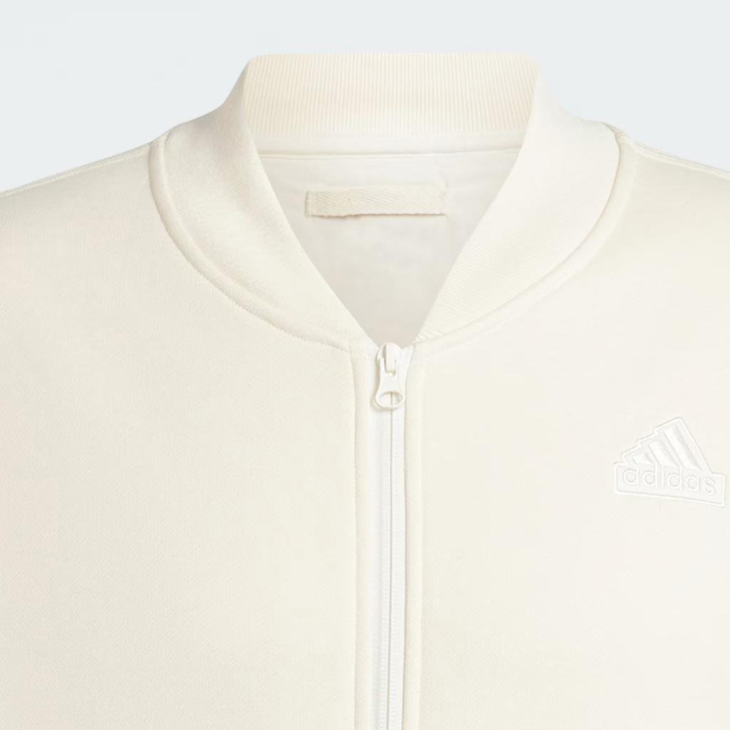 adidas Lounge Fleece Bomber Jacket With Zip Opening Solid Logo Long Sleeve Jacket Men Jacket Beige IN1724