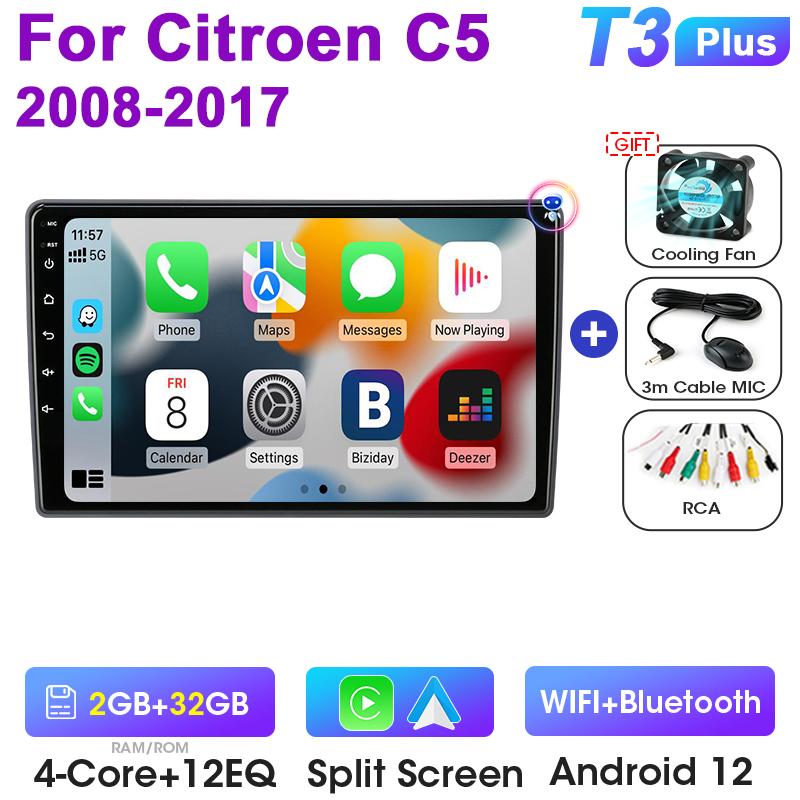 2 Din Android 12 Car Radio For Citroen C5 2008 - 2017 Multimedia Video Player GPS Navigation Stereo 4G WIFI Carplay Auto RDS DVD