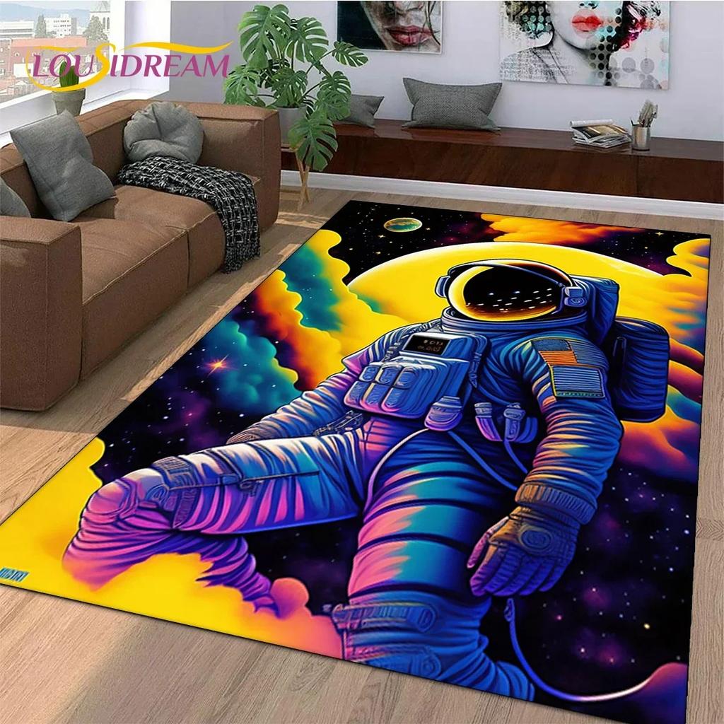 Astronaut Space Adventure Rug Cartoon Universe Floor Mat for Bedroom Living Room Large Decorative Rug for Sofa Home