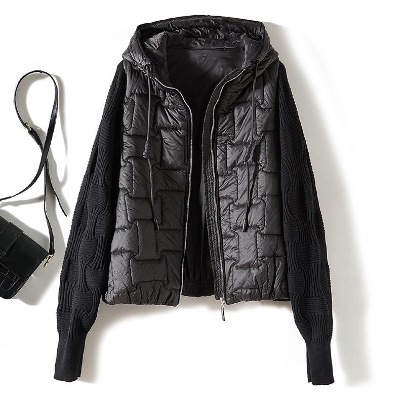 

С первого взгляда! Вязаное пальто с капюшоном с длинным рукавом утолщенной текстуры из хлопка Синьцзян в стиле «звезда», хлопковая куртка на ватине, теплая зимняя верхняя одежда Black 3XL