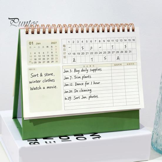 Academic Year Calendar 2027 Desk Calendar, Standing Flip Desktop Minimalist Gold Foil Cover Daily Agenda Monthly Planner, Thick Paper for Note Taking,