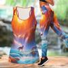Scenery and Animals Pattern Print Yoga Outfit for Women Fashion Workout Leggings Fitness Sports Casual Yoga Set Sports Suit