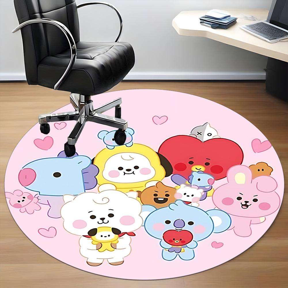 1PC BT21 Characters Office Round Rug, Non-slip, Soft and Durable Office Rug for Interior Decoration, Perfect for Office Yy250915101