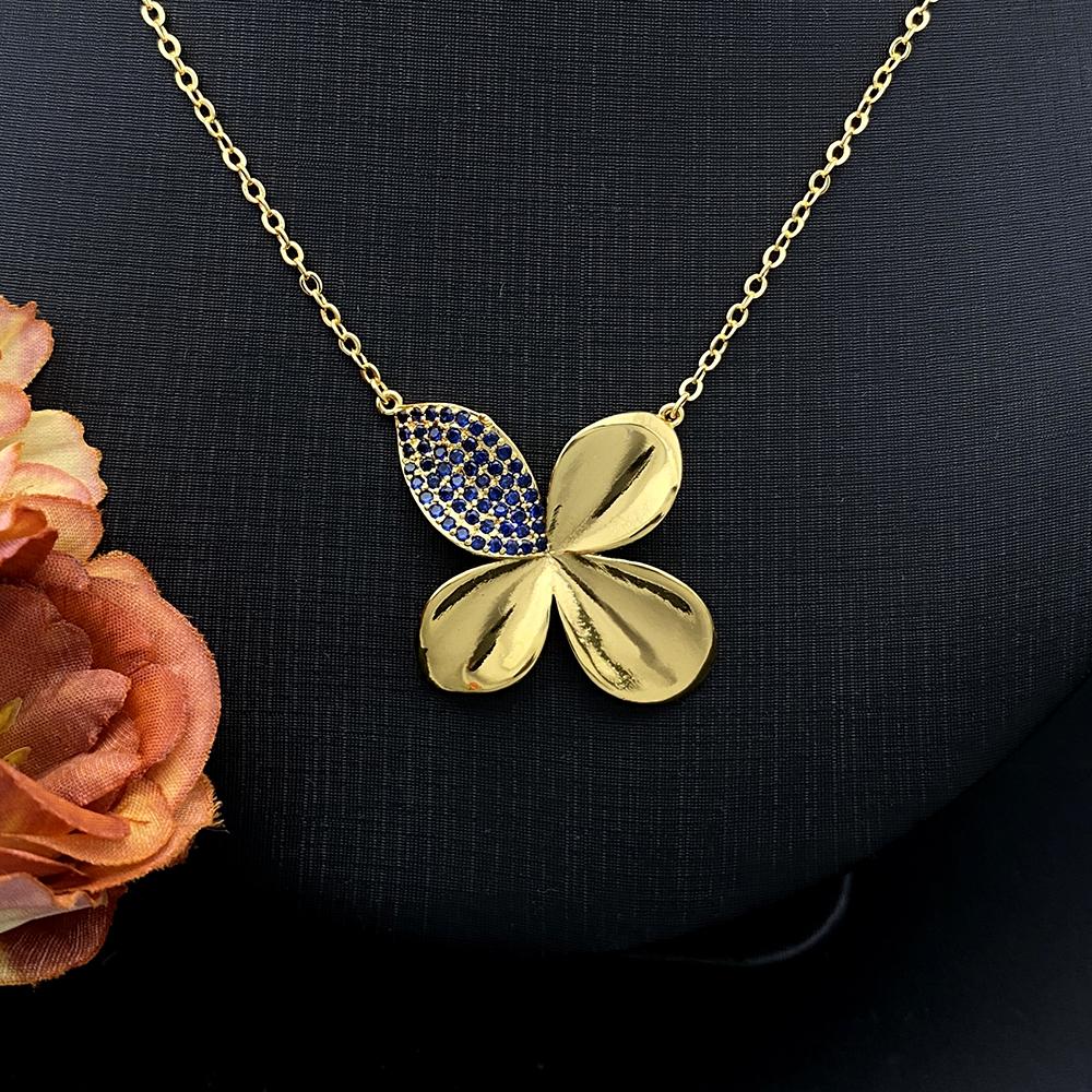 Flora Four-Leaf Clover Necklace Set for Women Copper Cubic Zirconia Plated Jewelry Wedding Gift with Gift Box